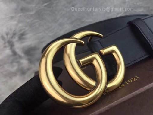 Replica Gucci Leather Belt with Double G Buckle Black 