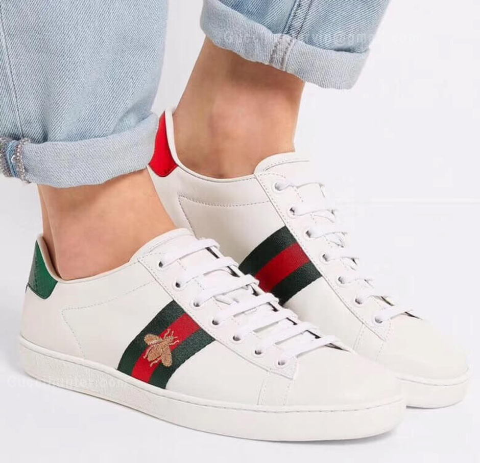 Gucci Ace Replica Embroidered Sneakers White on foot