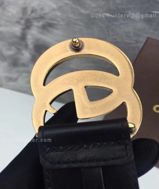 Replica Gucci Leather Belt with Double G Buckle Black stitches 